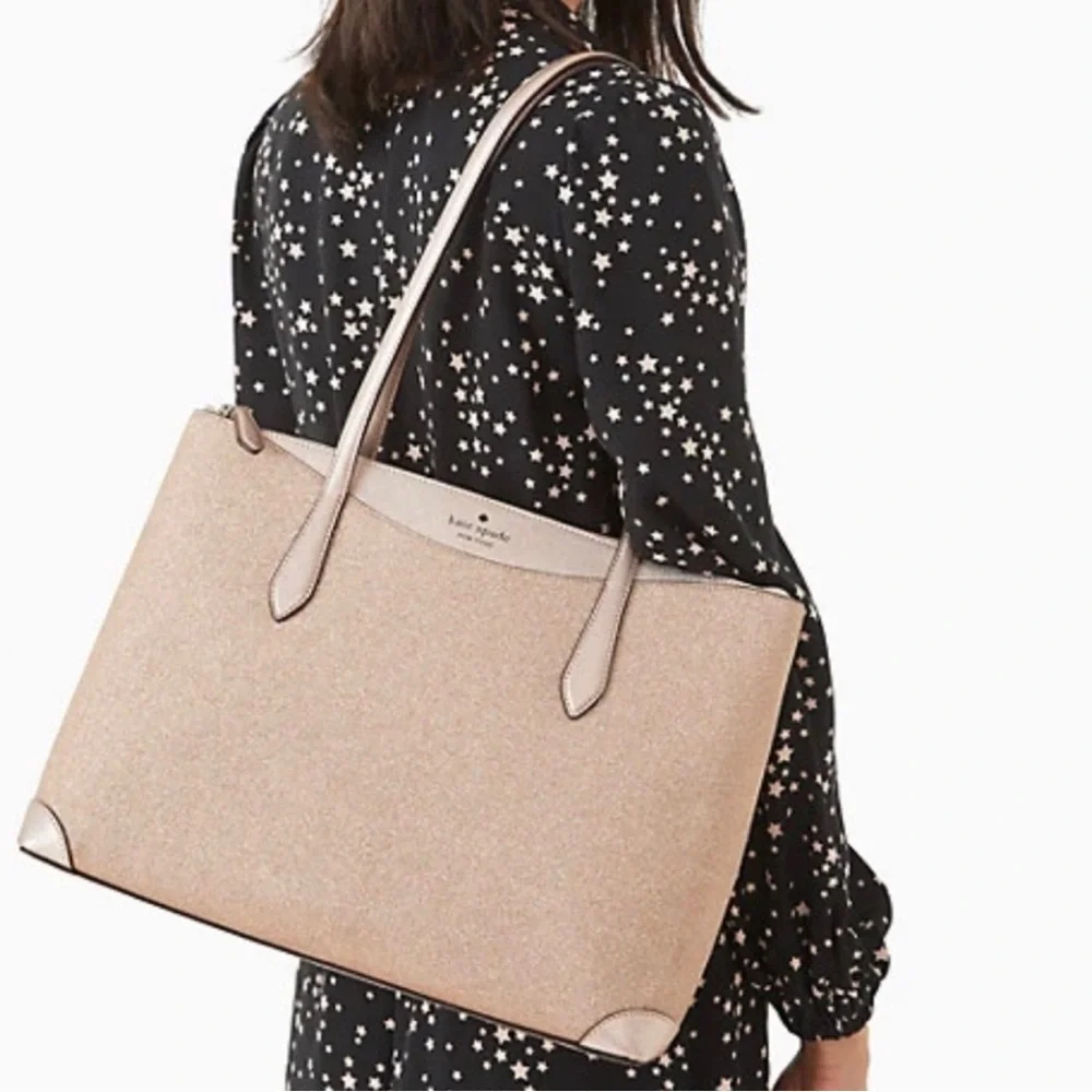 Kate Spade Lola Shimmy Glitter Rose Gold Holiday Tote Bag - Picture 5 of 14